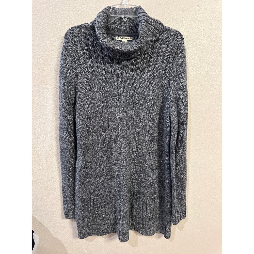 Ruff Hewn XL Gray Knit Tunic Sweater Dress Cowl Neck Long Sleeve Pockets‎